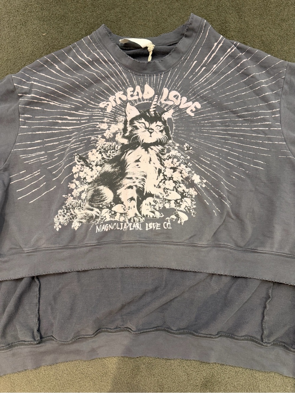 Magnolia Pearl "Spread Love" Hi Lo Francis Graphic Sweatshirt - Gray